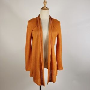 EILEEN FISHER Linen Lightweight Orange Open Front Cardigan Womens XS